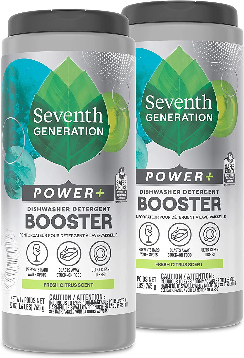 Power+ Dishwasher Detergent Booster Powder Fresh Citrus scent Dish Cleaner 27 oz, Pack of 2