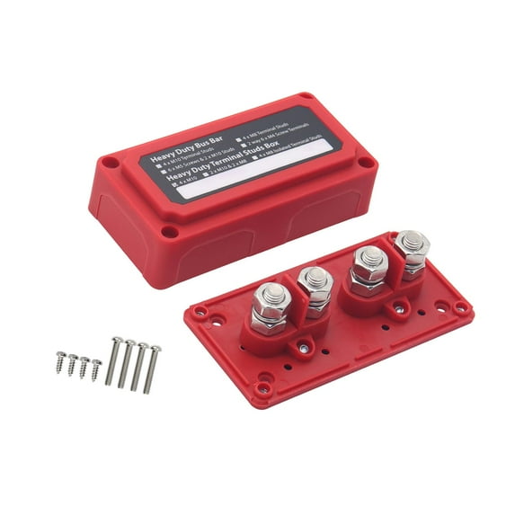 Power Distribution Terminal Block Busbar Box Bus Bar for Yacht RV Boats Red 4 x M10