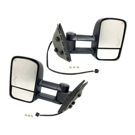 Power Door Mirror Set of 2 - Manual Telescopic Trailer Towing with Heated Glass, Turn Signal, Manual Folding - Black Textured - Compatible with 2007 - 2014 Chevy Silverado 2500 HD 2008 2011 2013