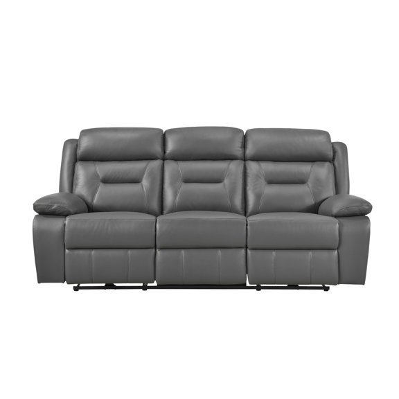 Power Double Reclining Sofa Leather Dark gray