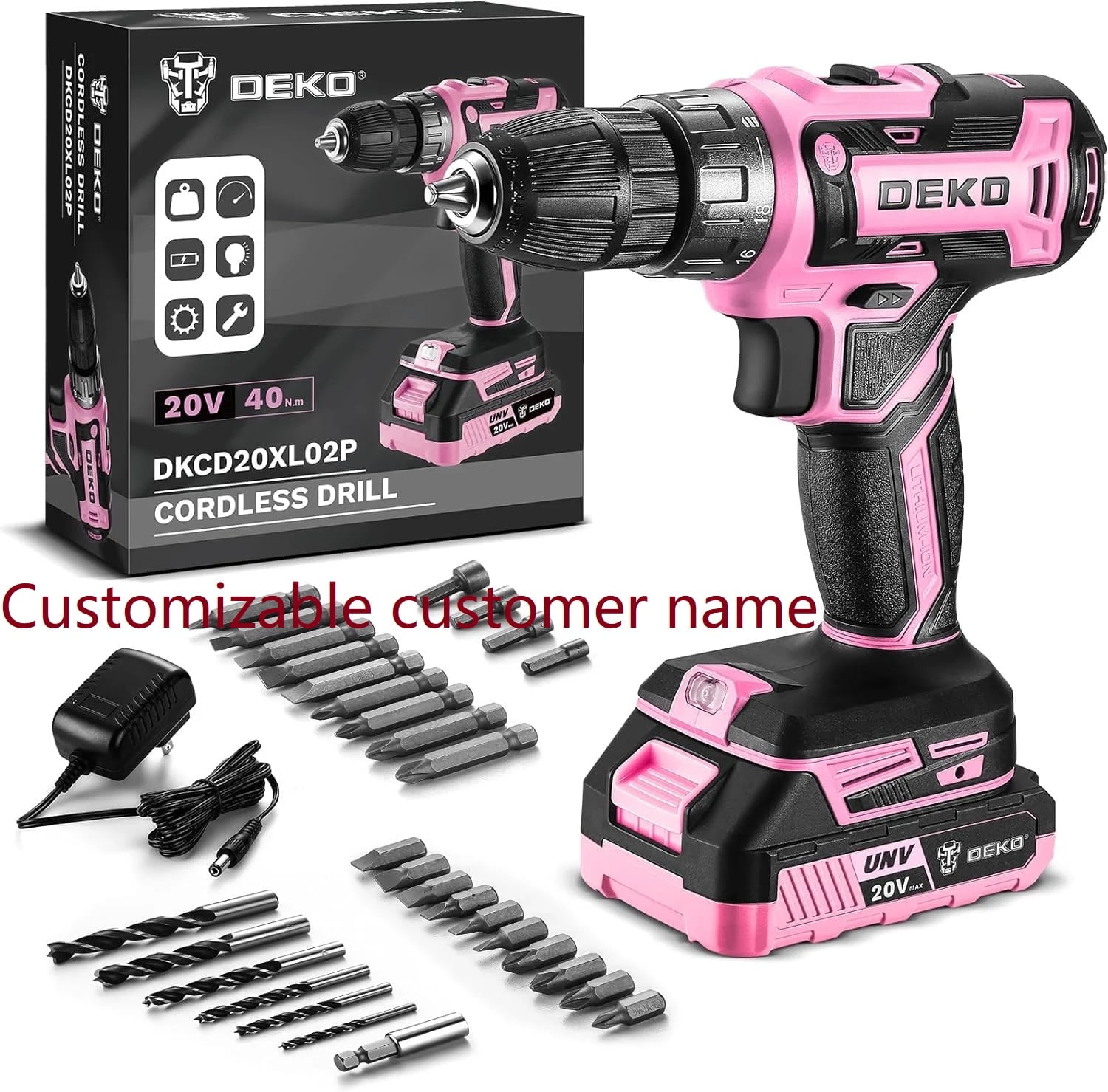 Power Drill Cordless: Pink Cordless Drill 20V Electric Power Drill Set Tool for Women