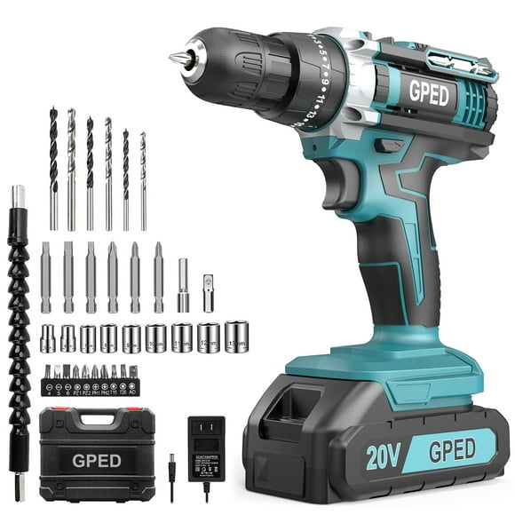 Power Drill Driver Kit, Cordless Power Drill Set with 1 Lithium-Ion & Charger, 3/8"Keyless Chuck, 2-Speed Transmission, 25+1 Position Electric Drill, Built-In Led And 34pcs Drill/Driver Bits, Blue