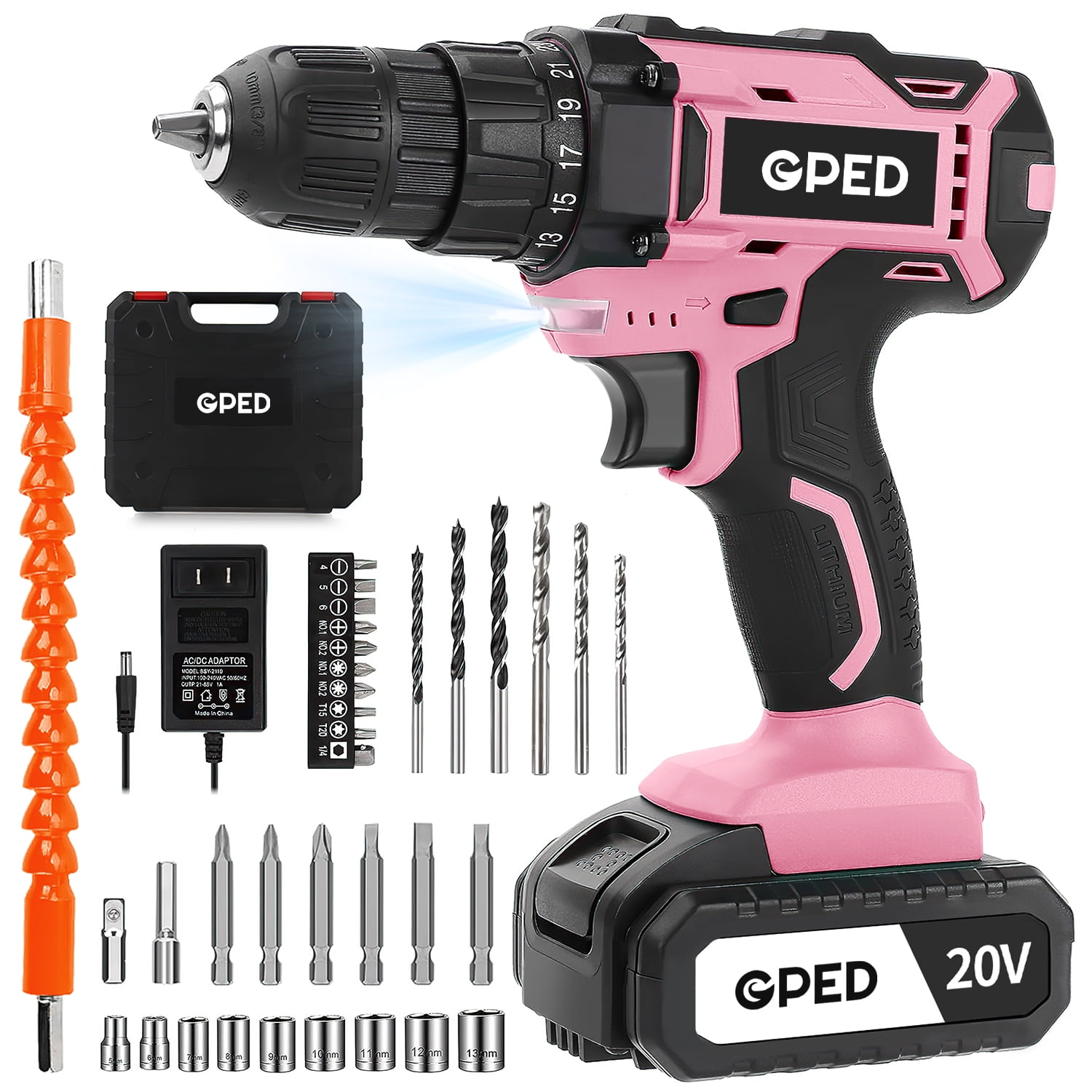 Cordless Drill Set Driver Kit 21V 35Nm, 25+1 Clutch, 3/8
