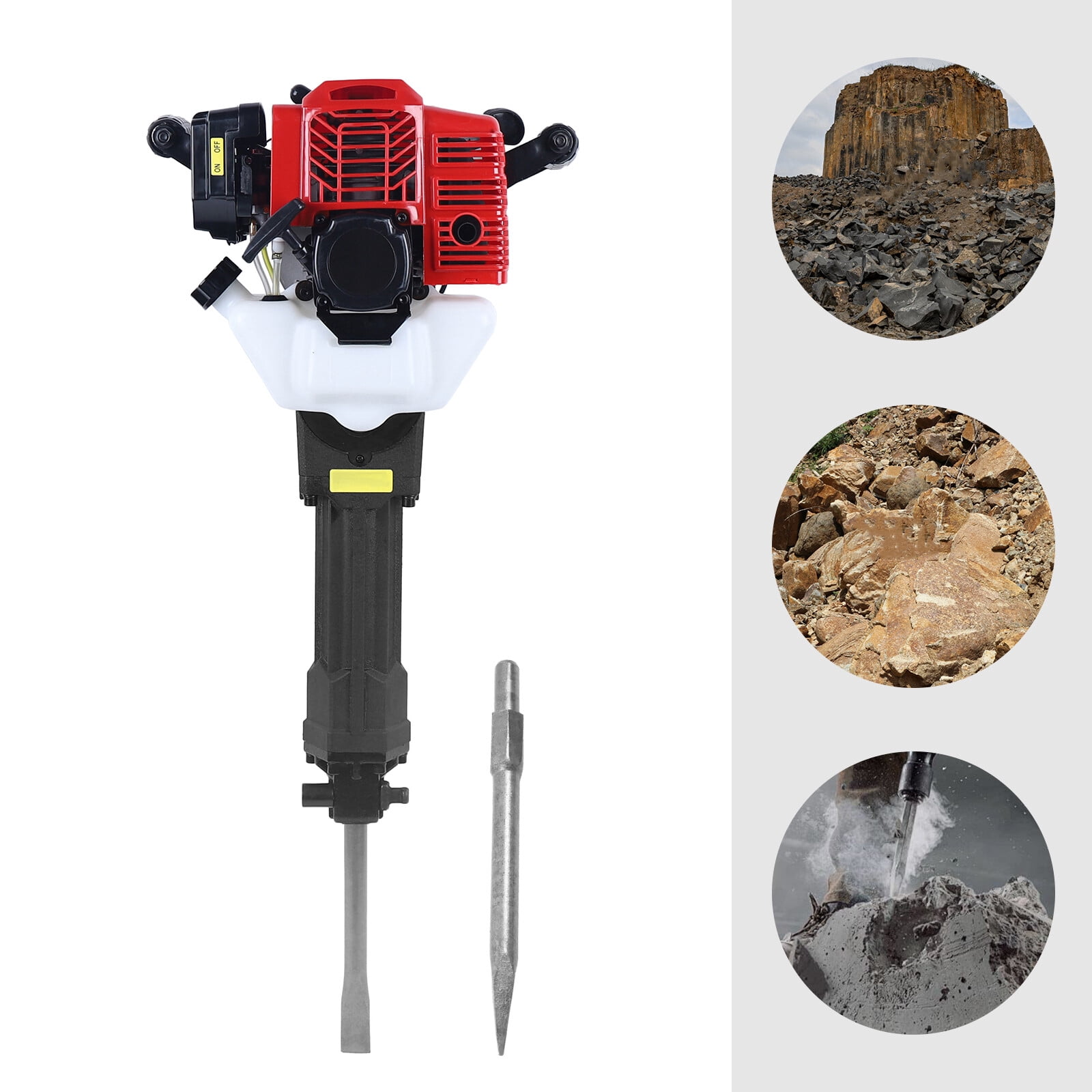 Power Drill Hand-Held Rock Drill Breaker, 1900W Electric Hammer with One Pointed and One Flat Chisel, 1500 BPM Impact Frequency, 20-55J Impact Energy for Efficient Concrete and Rock Breaking