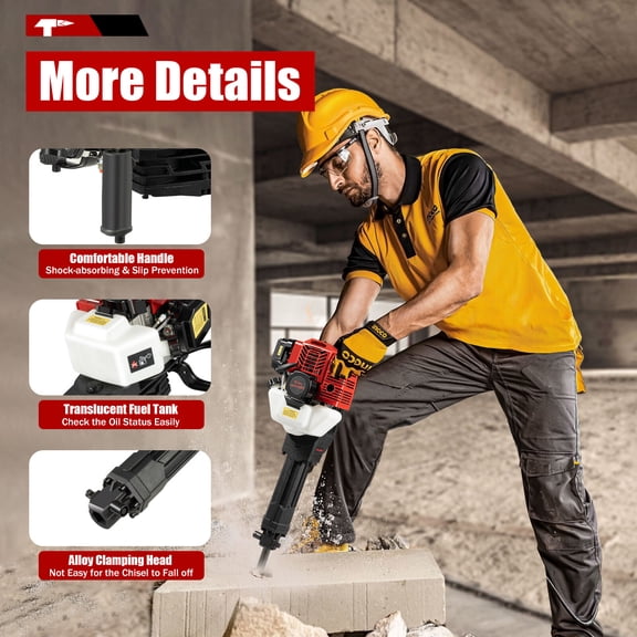 Power Drill Hand-Held Rock Drill Breaker, 1900W Electric Hammer with One Pointed and One Flat Chisel, 1500 BPM Impact Frequency, 20-55J Impact Energy for Efficient Concrete and Rock Breaking