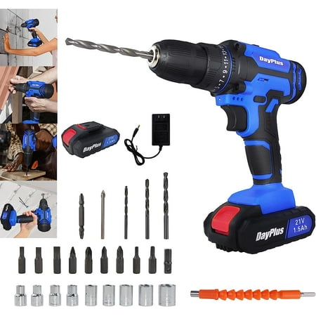 Power Drill Kit Cordless Drill Tool Set with 26Pcs Drill Set Electric Drill Household Power Tools, 21V Lithium Battery, 2 Variable Speed, 25+1 Torque Setting, DIY Electric Driver Accessories Tool Kit