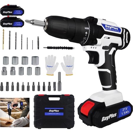 Power Drill Set, 21V Max Cordless Drill, 3/8'' Keyless Chuck, Electric Driver with 1.5Ah Lithium Ion Battery and Charger, 2 Variable Speed, 25+1 Torque Setting, 29 Pieces Drill/Driver Accessories Kit