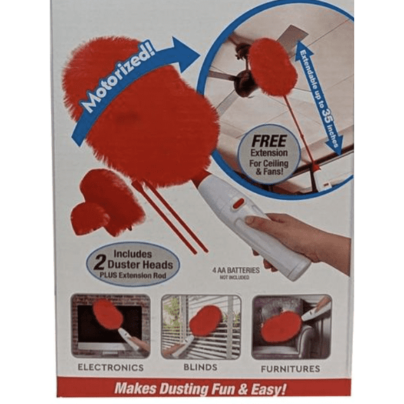 Power Duster Pro Extendable rod with 2 Duster Heads Motorized Telescopic Red Duster 2 Heads Extension Rod Tool New