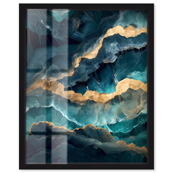 Power Edge I Shadowbox Print Teal Abstract Art by Art Remedy, Black Frame, 36 x 45