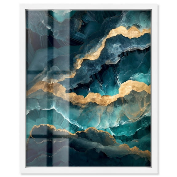 Power Edge I Shadowbox Print Teal Abstract Art by Art Remedy, White Frame, 20 x 24
