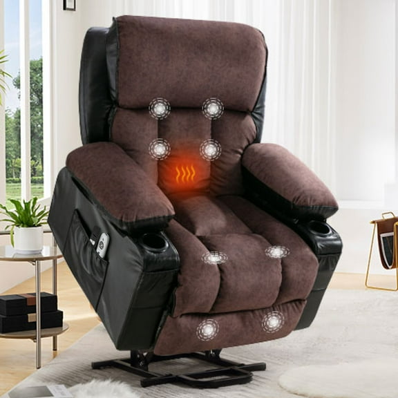 Power Electric massage lift lounge chair, suitable for the elderly, with heating and vibration functions,Fleece leather with USB, can be used for lying down. BLACK BROWN