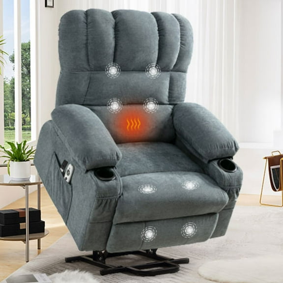 Power Electric massage lift lounge chair, suitable for the elderly, with heating and vibration functions, with USB, can be used for lying down. BLUE