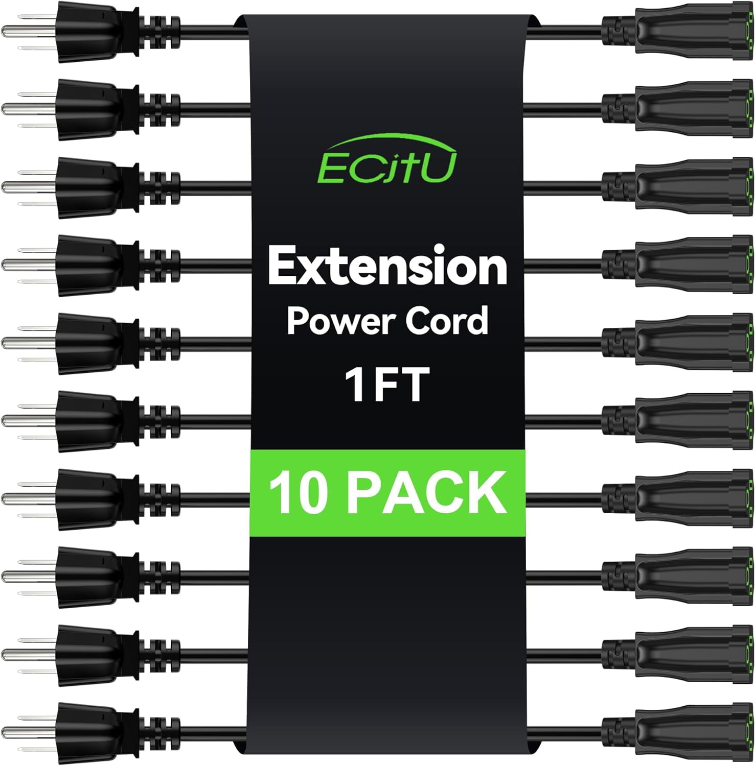 Power Extension Cord 1FT/12Inch(10 Pack), Short 3 Prong Electric