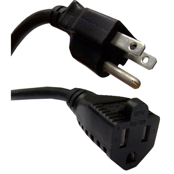 Power Extension Cord w/ SJT Jacket, Black, NEMA 5-15P to NEMA 5-15R, UL/CSA rated, 10 Amp, 10 foot