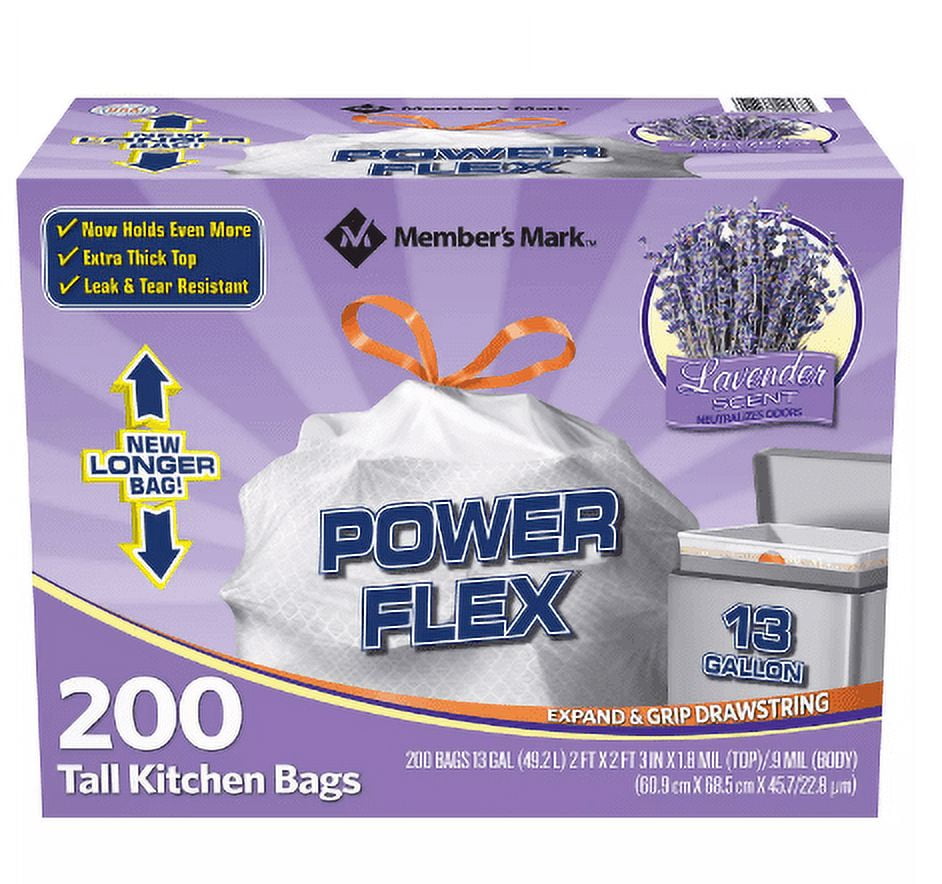 Power Flex Tall Kitchen Drawstring Trash Bags (13 Gallon, 2 Rolls of ...