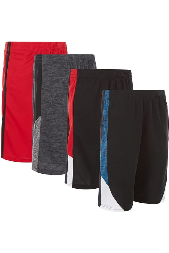 4 Pack: Boys Youth Athletic Active Performance Sports Workout Basketball Lightweight Gym Shorts