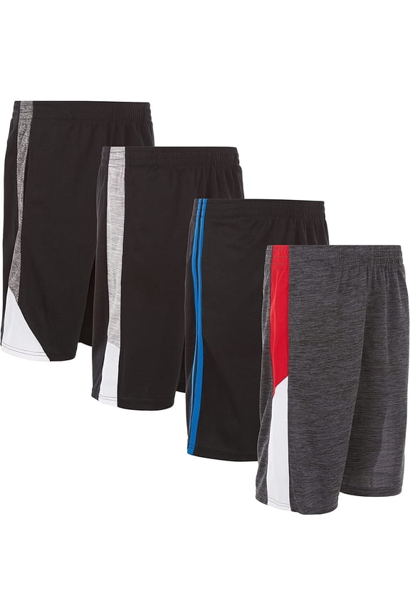 4 Pack: Boys Youth Athletic Active Performance Sports Workout Basketball Lightweight Gym Shorts