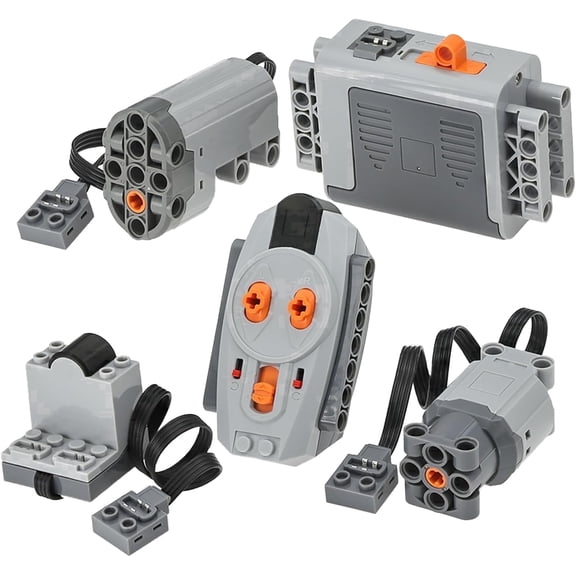 5PCS Motorized Technic Parts Set with Servo Motor, L Motor, Battery Box, Remote Control and Receiver Compatible with Leading Brands for DIY MOC