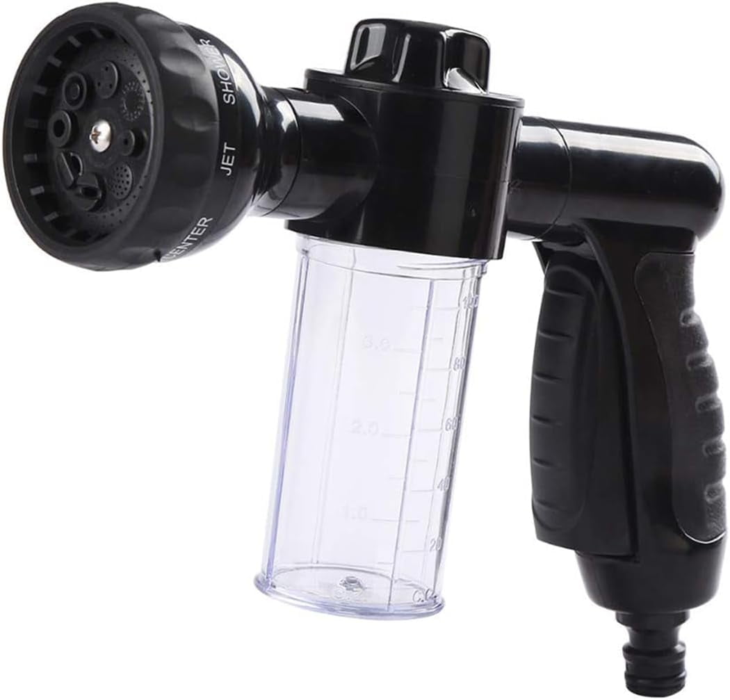 Power Garden Hose Nozzle, Adjustable Hose Sprayer Nozzle,High Pressure 8 Watering Pattern with 3.5Oz Soap Sprayer,Foam Nozzle Sprayer for Car Washing Pet Shower,Hose Attachment,BLACK