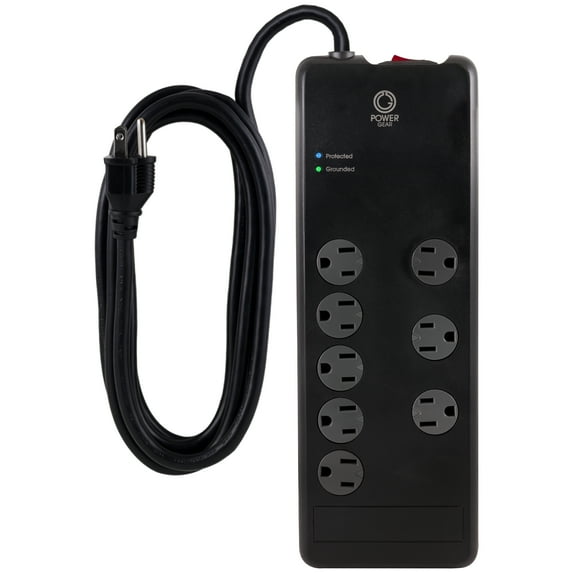 Power Gear 8 Outlet Surge Protector, 7 ft Extension Cord, Black, 12996