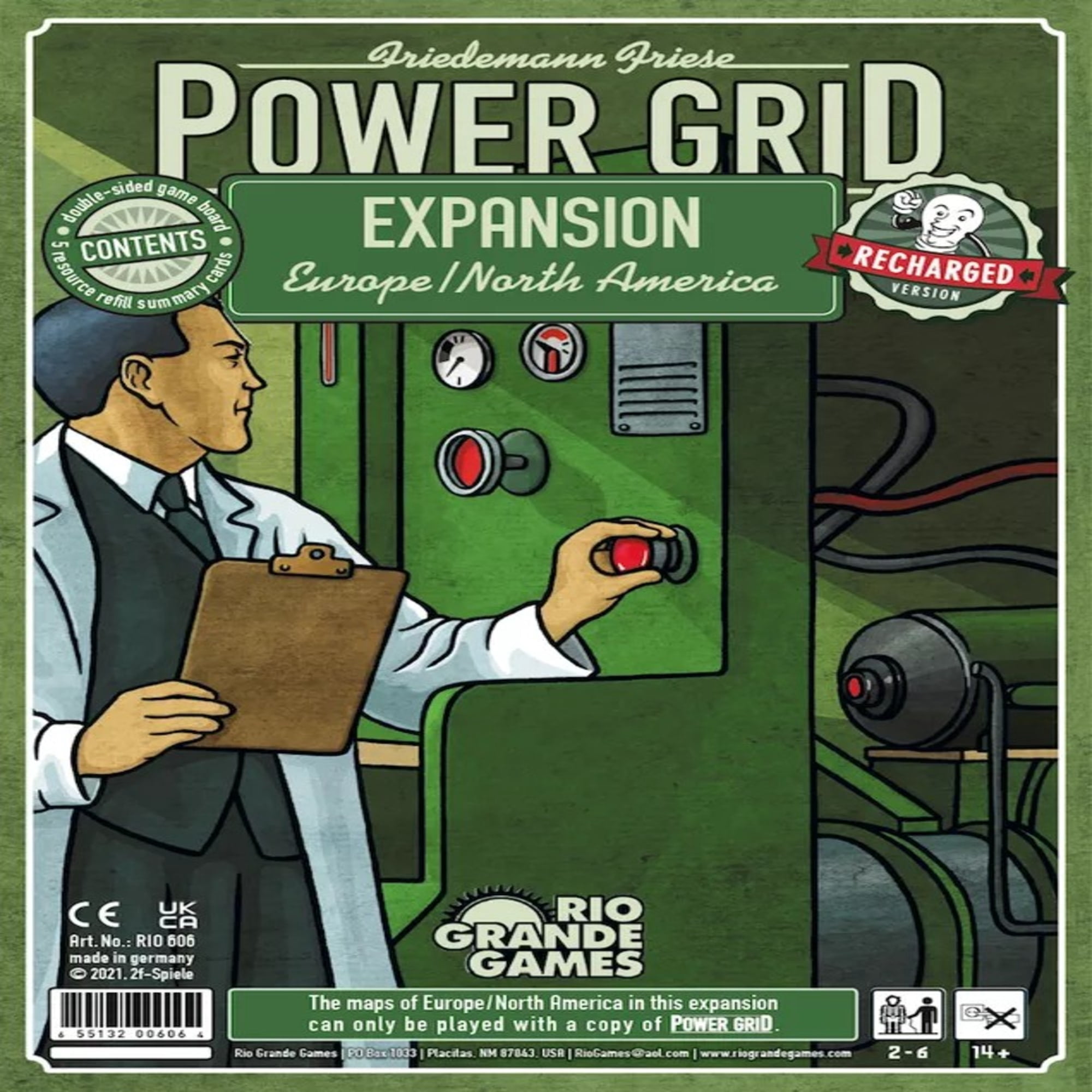 Power Grid:  Europe/North America Expansion - Economic Board Game - Expansion to Power Grid and/or Power Grid: Recharged. Ages 13+, 2-6 Players, 60-120 Min Game Play