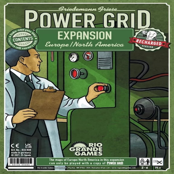 Power Grid: Europe/North America Expansion - Economic Board Game - Expansion to Power Grid and/or Power Grid: Recharged. Ages 13+, 2-6 Players, 60-120 Min Game Play