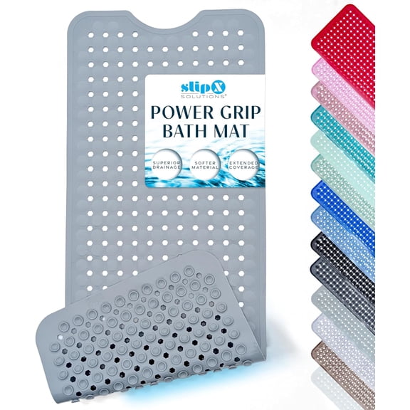 Power Grip Bathtub Safety Mat | Precision Grip Technology for Longer, Stronger, & Softer Wet Surface Protection | Solid Gray 39"x16"