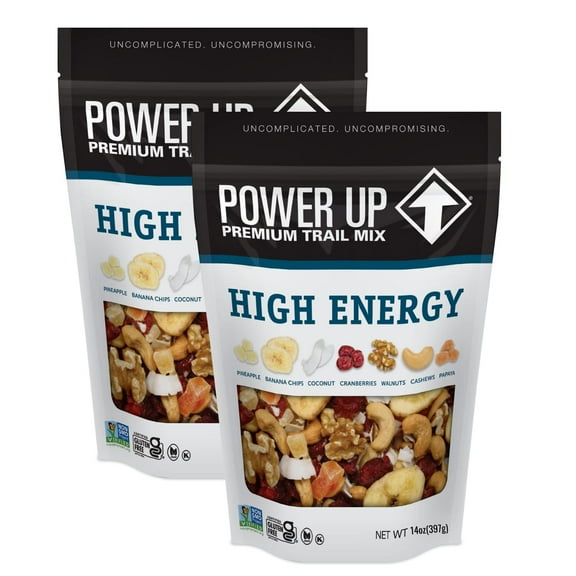 Power Up High Energy Trail HYZ01 Mix By Walnuts, Banana Chips, Cashews, Coconut, Cranberries & Papaya Mix - Keto & Paleo Friendly Snacks - Non GMO Vegan Gluten Free Kosher, 14oz Bags Pack of 2