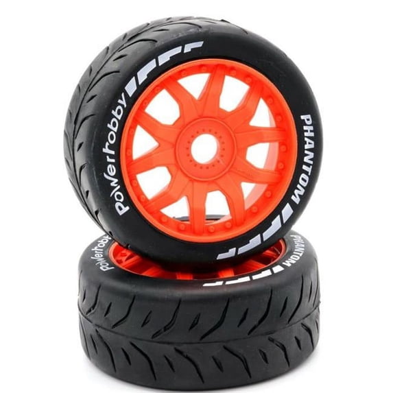 Power Hobby 17 mm 1-8 Scale GT Phantom Belted Mounted Soft Tires, Orange