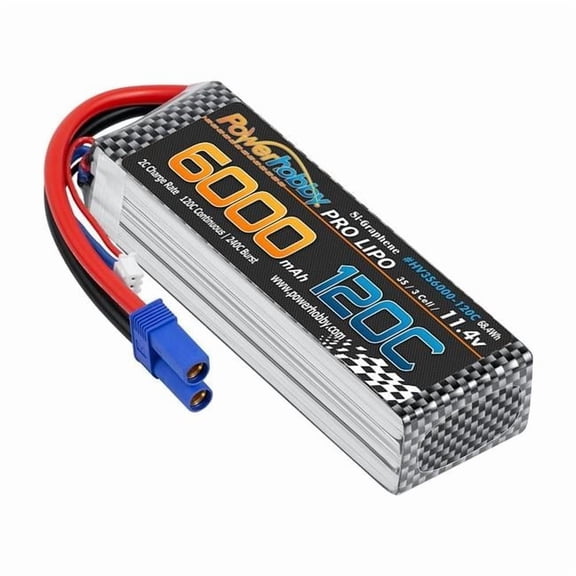 Power Hobby 3S 11.4V 6000 mAh 120C Graphne Plus HV Lipo Battery with EC5 Plug