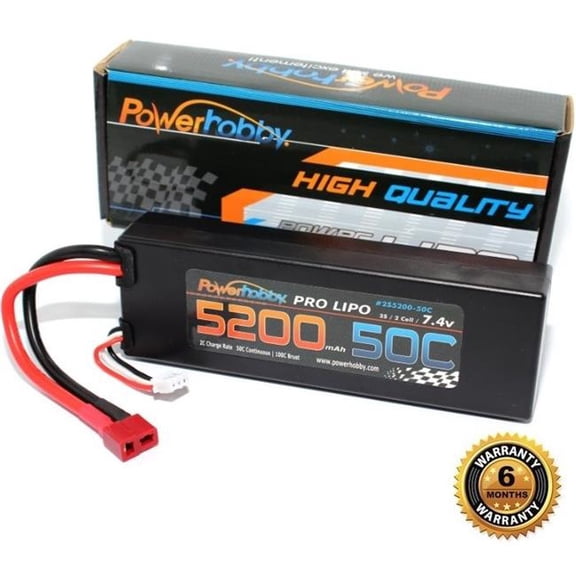 Power Hobby PHB2S520050CDNS 5200mAh 7.4V 2S 50C LiPo Battery with Hardwired T-Plug