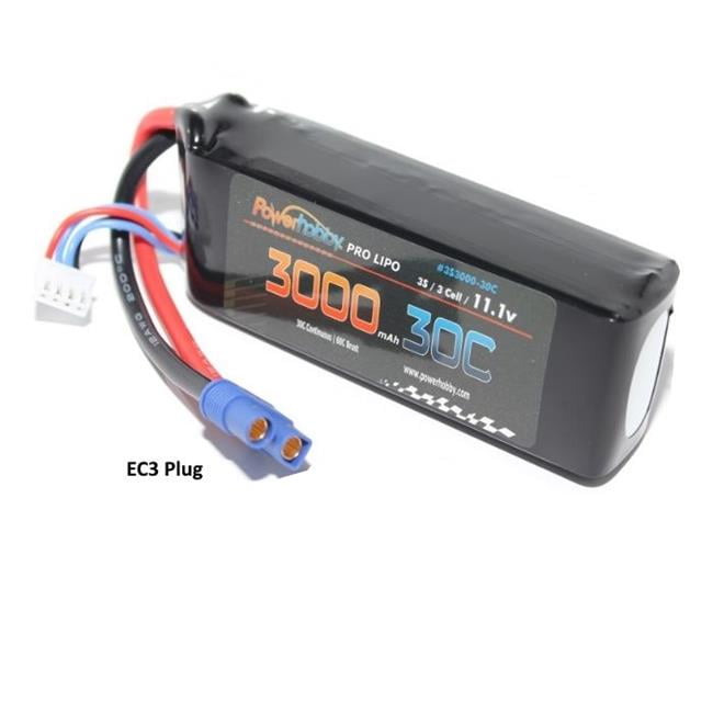 Power Hobby PHB3S300030CEC3 3S 11.1V 3000 mAh 30C Lipo Battery with EC3 ...