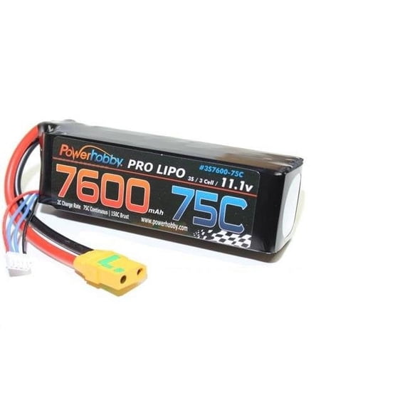 Power Hobby PHB3S760075CXT90 7600mAh 11.1V 3S 75C LiPo Battery with Hardired XT90