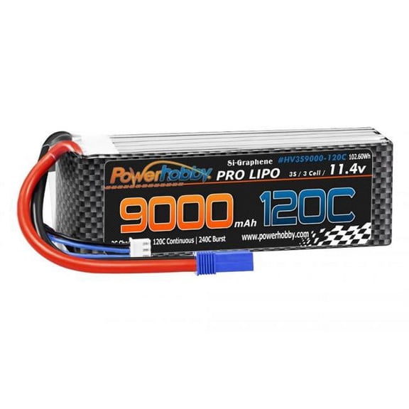Power Hobby PHB3S9000120CEC5 3S 11.4V 9000mAh 120C Grphene Plus HV Lipo Battery with EC5 Plug