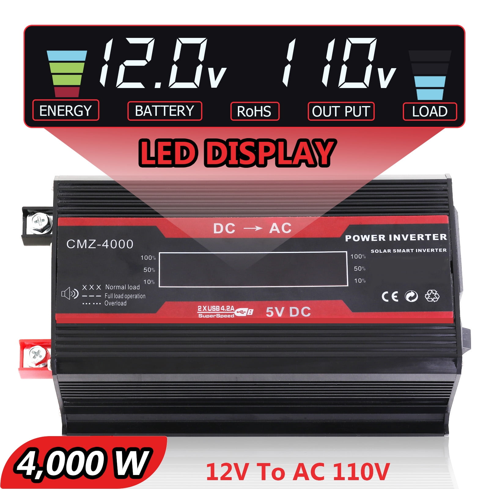 E-commerce Giant 12 V 800-Watt Continuous 4000-Watt Surge Power inverter for Truck Boat RV Car