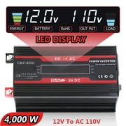 Power Inverter, 4000W Inverter DC12V To 110V AC Car Power Inverter With 2 USB Port, LCD Screen Display,Truck/ Boat/RV/Car Solar System Inverter, Used FOR Camping/Road Trips/Outdoor Work