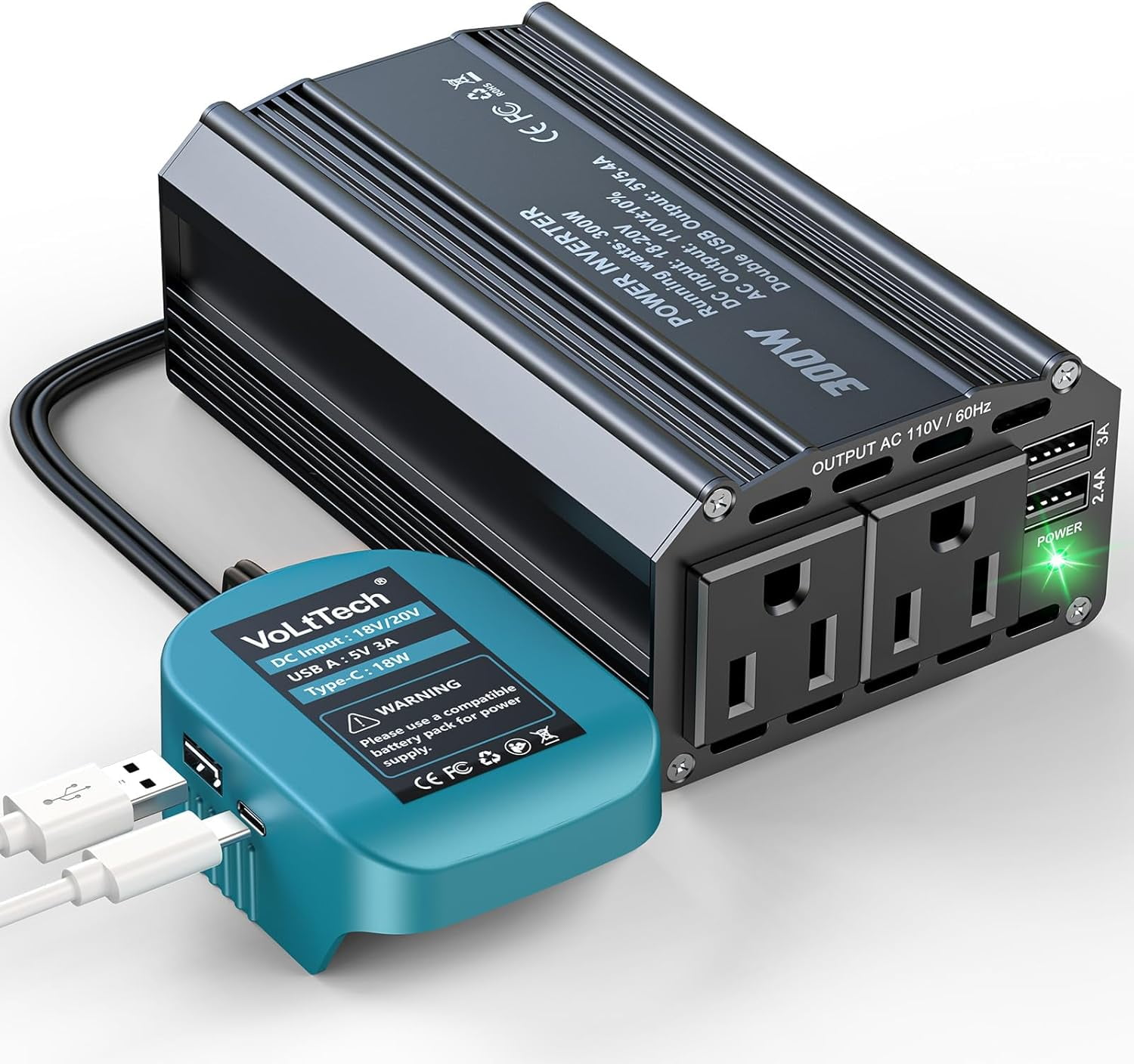 Power Inverter Compatible with Ma*kita 18V Battery, DC 18V to AC 110V Portable Power Station Generator with 2 AC Outlets & 1 Type-C PD 65W & 1 USB A 18W Max for Emergency Power