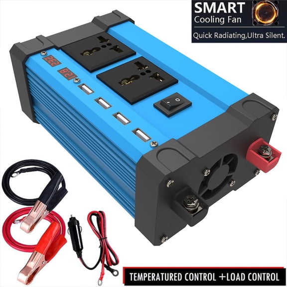 Power Inverter DC 12V to AC 220V Car Power Converter with Dual AC Outlets, 4 USB Ports and LED Display