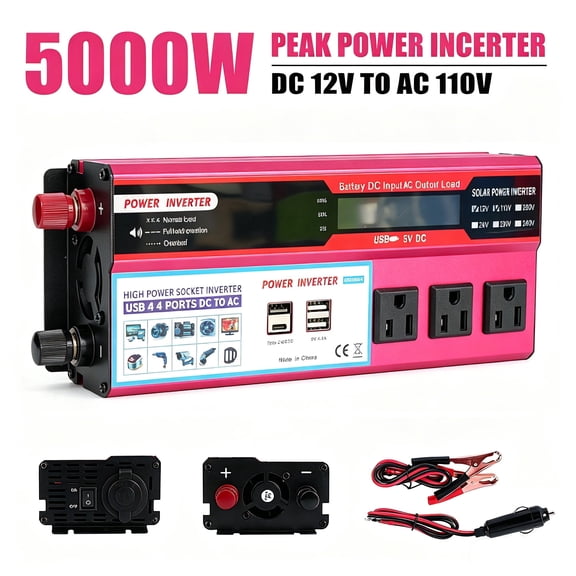 Power Inverter For Car 5000 Watts Surge Power 12V DC to 110V AC Modified Sine Wave, Power Converter for Vehicles and Outdoor Use with 3 USB Ports