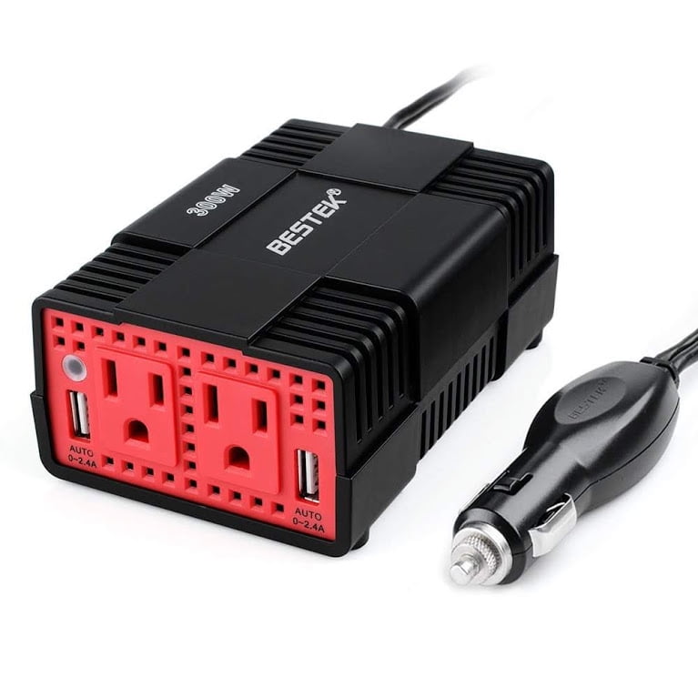 Black+decker PI500B 500W Power Inverter: Dual 120V AC Outlets, 3.1a USB Ports, 12V DC Adapter, Battery Clamps