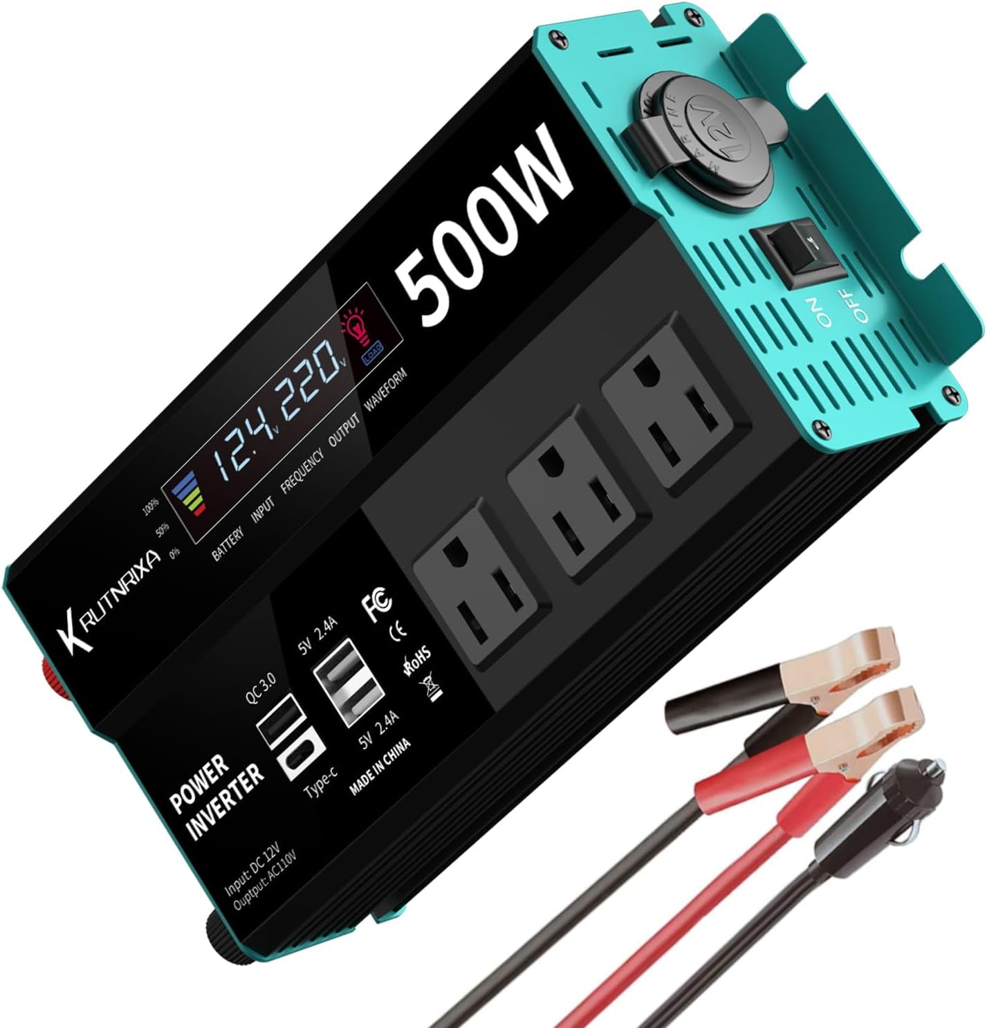 Power Inverters 500W 12V DC to 110V AC Converter for Vehicles USBC/PD
