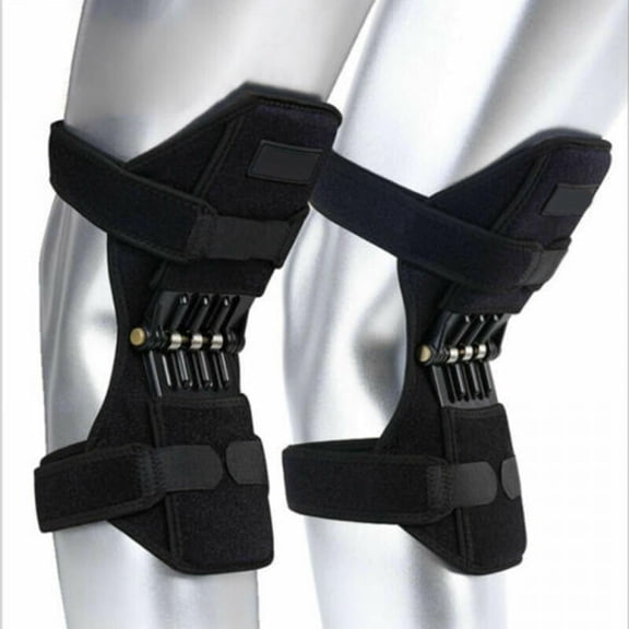 Power Knee Brace  Breathable Sports Knee Stabilizer with Rebound Spring Force  2-Pack Joint Support Recovery Knee Pads  Booster for Athletes  Black  Adult