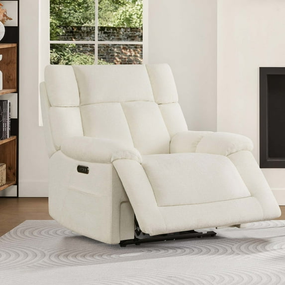 Spruce & Spring Power Lay Flat Recliner with Bluetooth Speakers & Lumbar Support, Cream