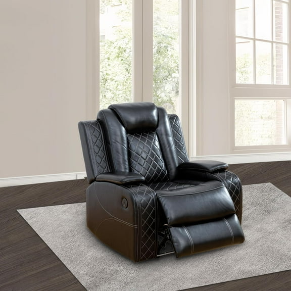 Power Leather Recliner Chair with LED Lights,Leather Chair,Living Room Furniture Sets with USB Port(Black Reclining Chair /1 Piece)