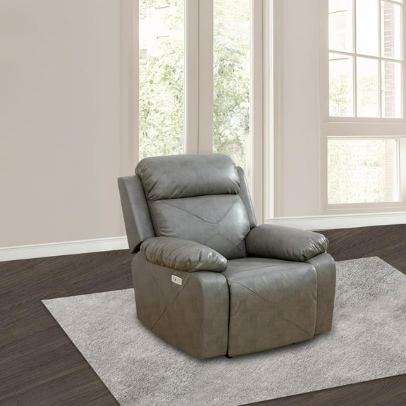 Power Leather Recliner Chair with LED Lights,Leather Chair,Living Room Furniture Sets with USB Port(Reclining Chair /1 Piece) Grey
