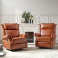 thumbnail image 1 of Power Genuine Leather Recliner Chairs Set of 2 Nailhead Trim Swivel Rocking Power Lounges Apartment Saddle, 1 of 8