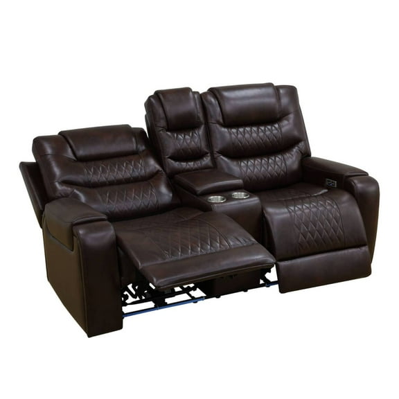 Power Leather Recliner Loveseat Chair Set with LED Lights,Living Room Furniture Armchair Chair with USB Ports, Brown
