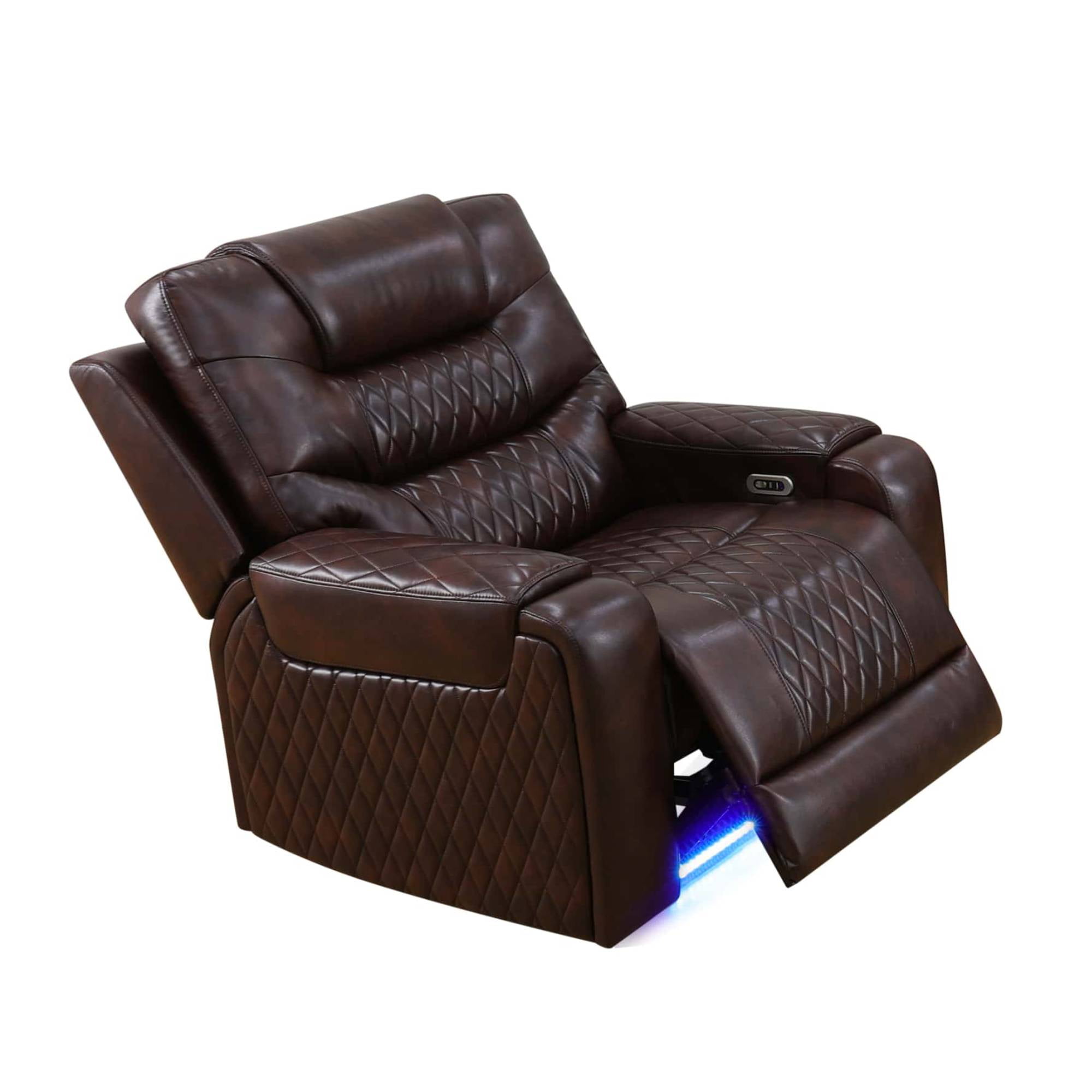 Power Leather Recliner Sofa Set with LED Lights,Living Room Furniture Armchair Chair with USB Ports, Brown