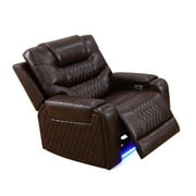 Power Leather Recliner Sofa Set with LED Lights,Living Room Furniture Armchair Chair with USB Ports, Brown