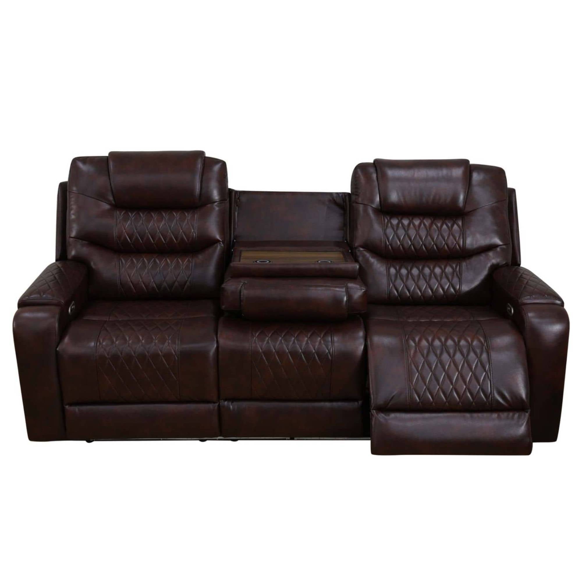 Power Leather Recliner Sofa Set with LED Lights,Living Room Furniture Armchair Chair with USB Ports, Brown